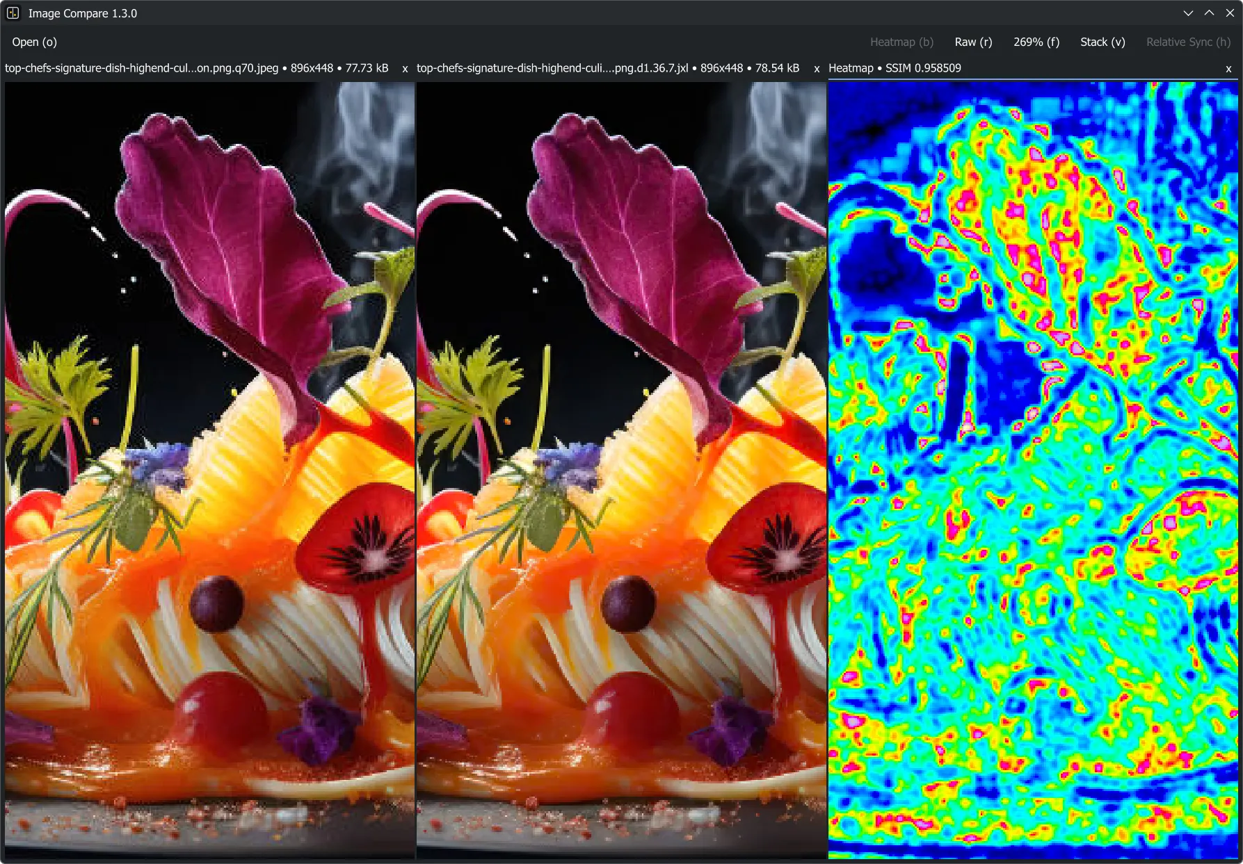 Comparing two images side by side with a heatmap