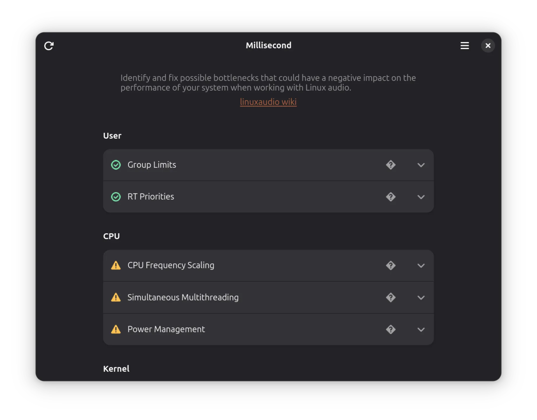 Main window in dark mode