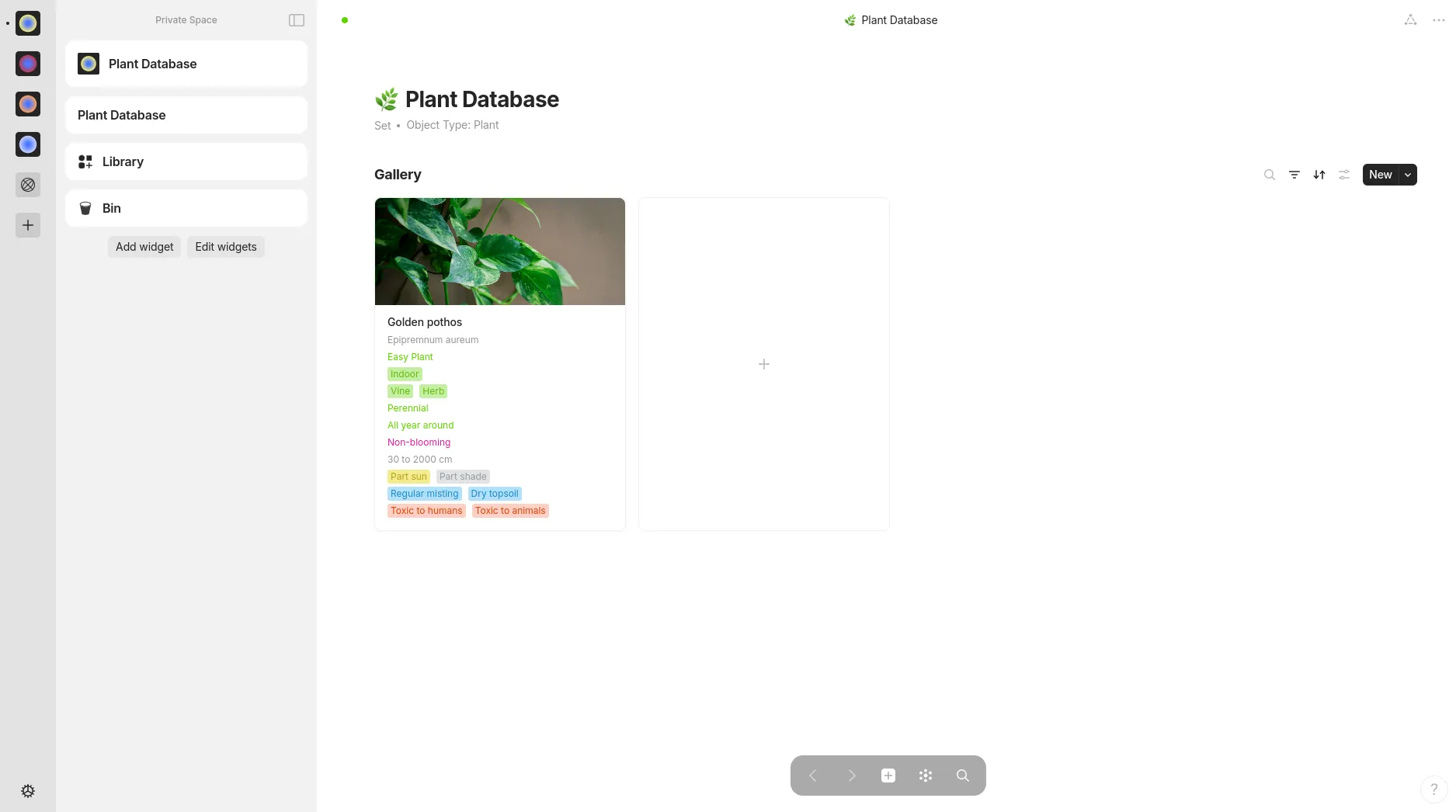 Example plant database