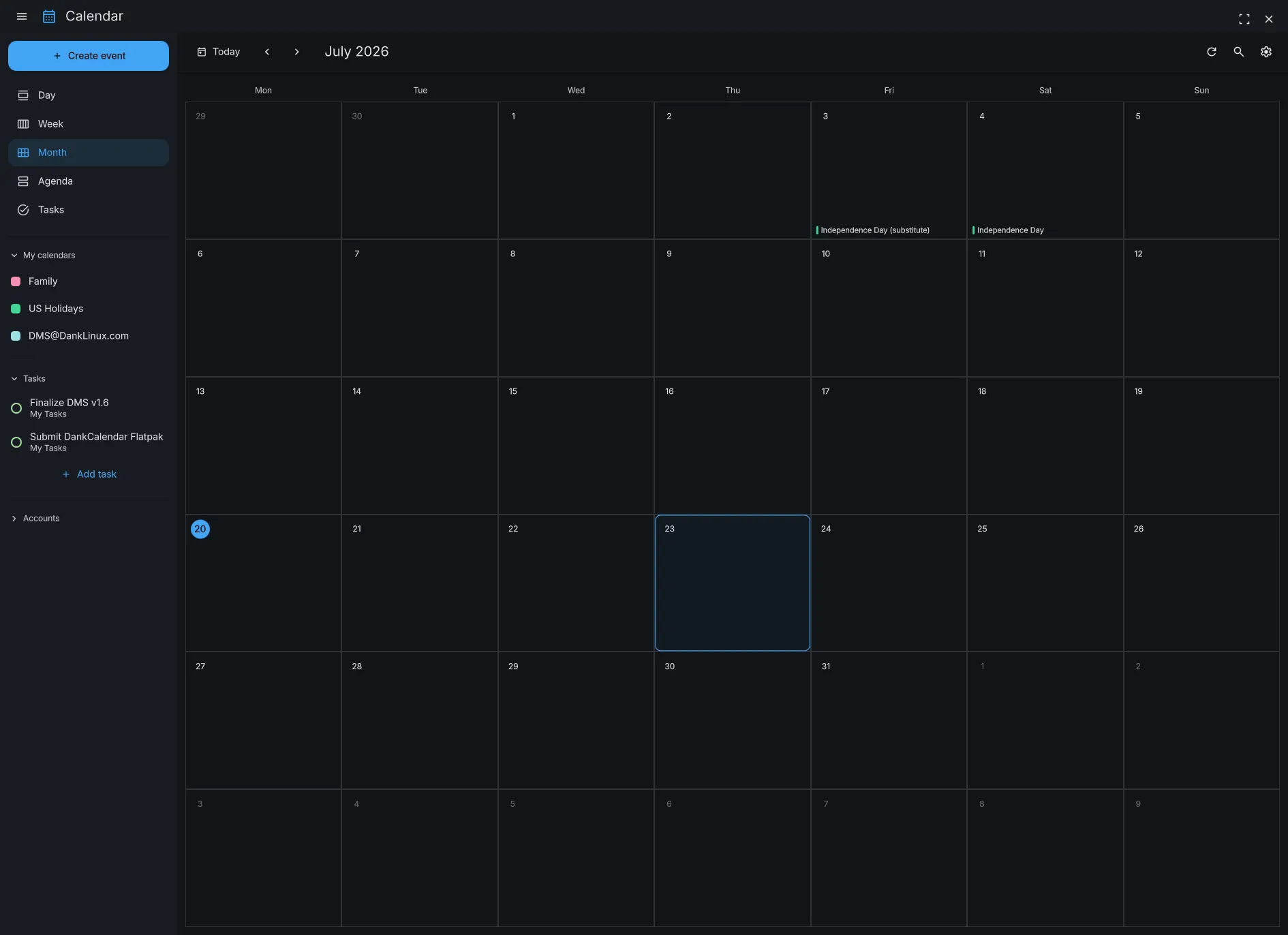 Month view with calendar sidebar