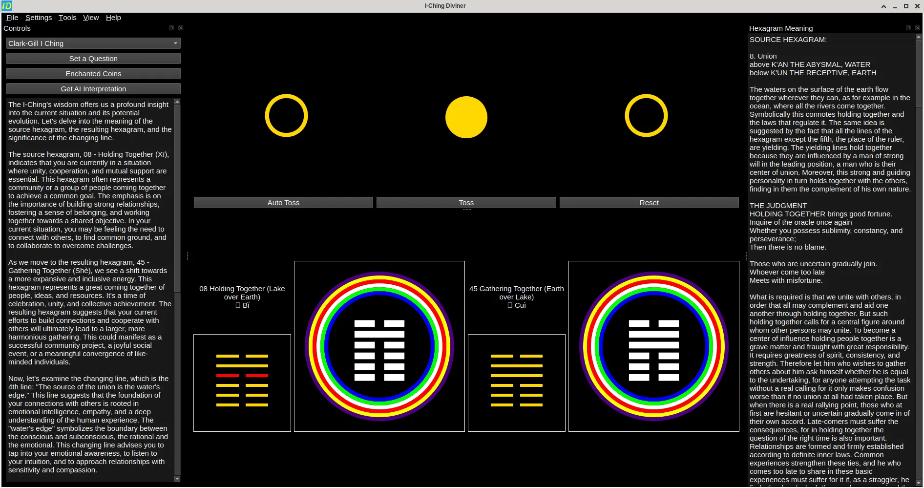 Main interface with hexagram display and meanings