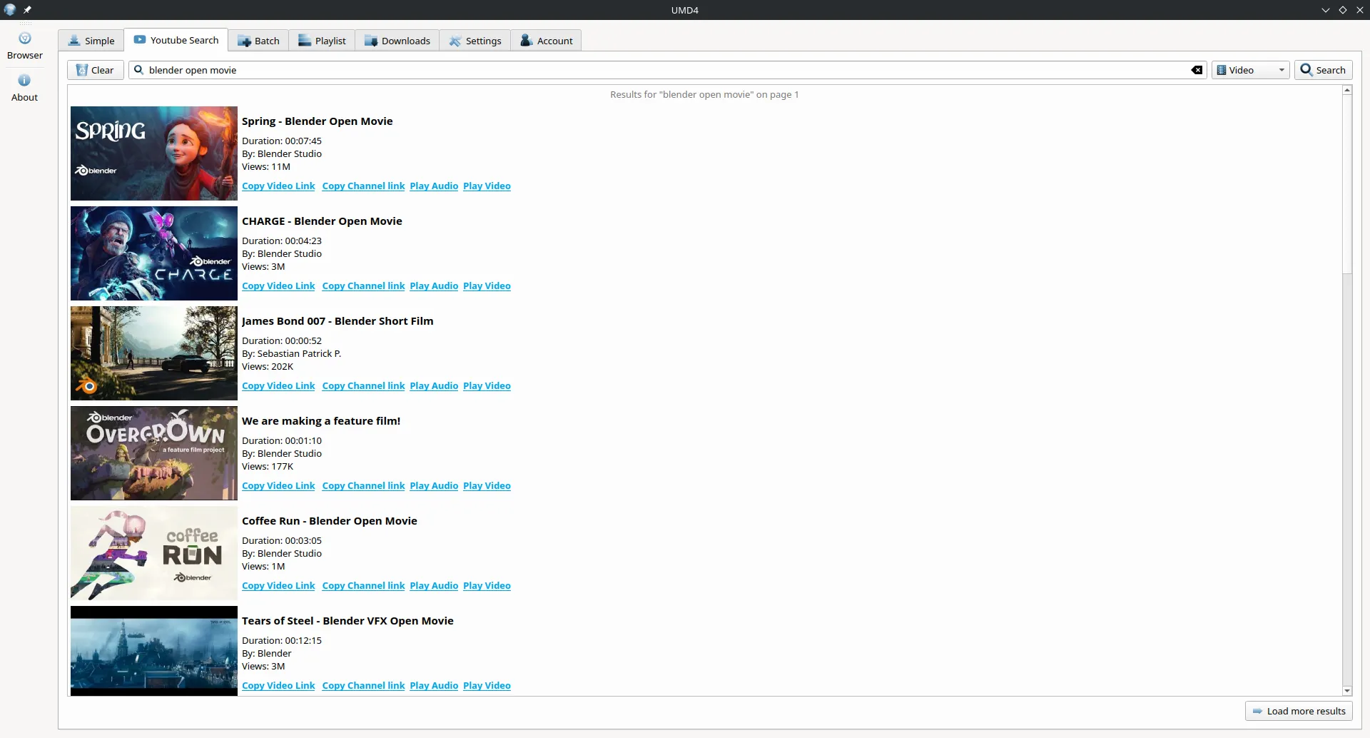 Search YouTube and download or play results directly