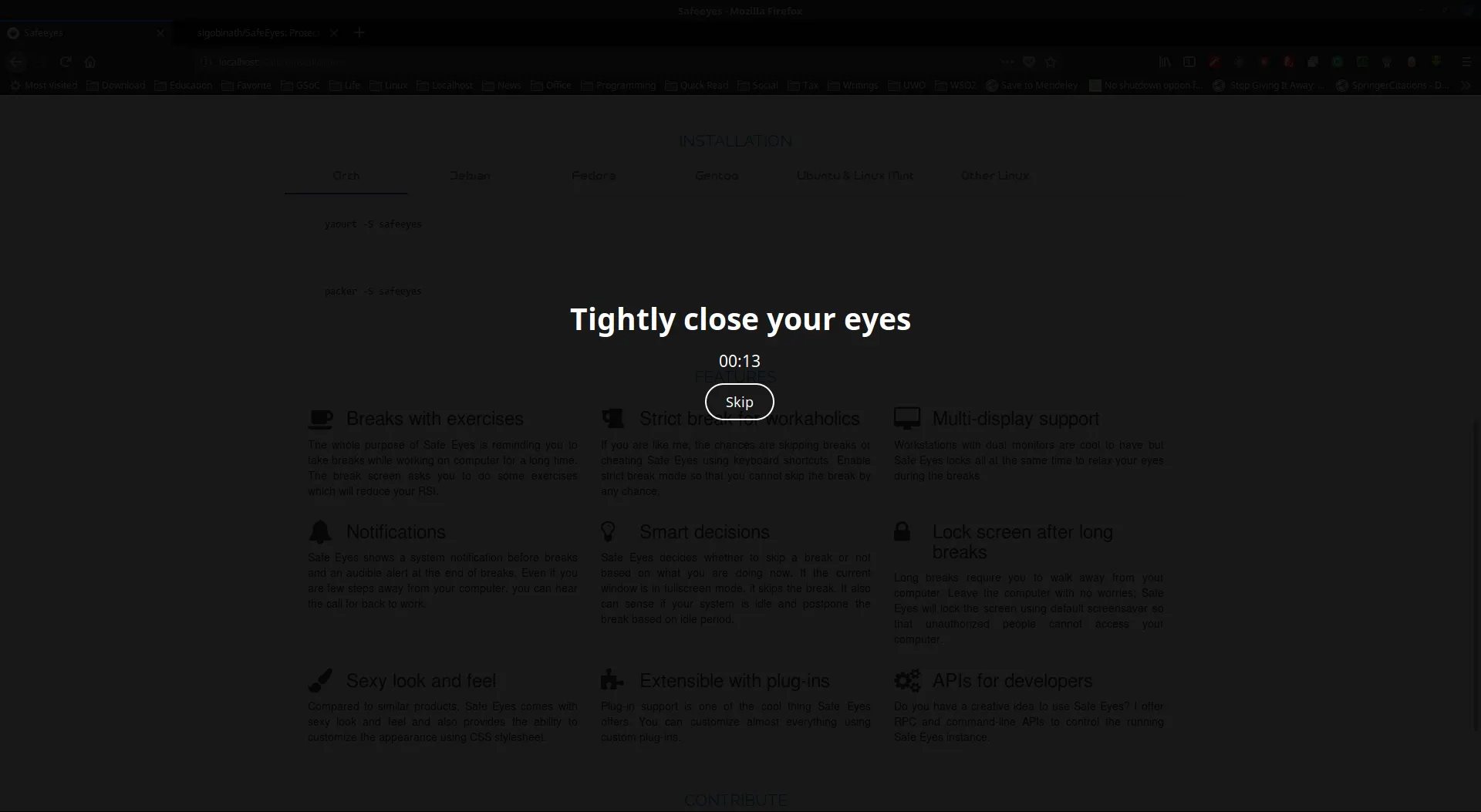 Safe Eyes short break screen.