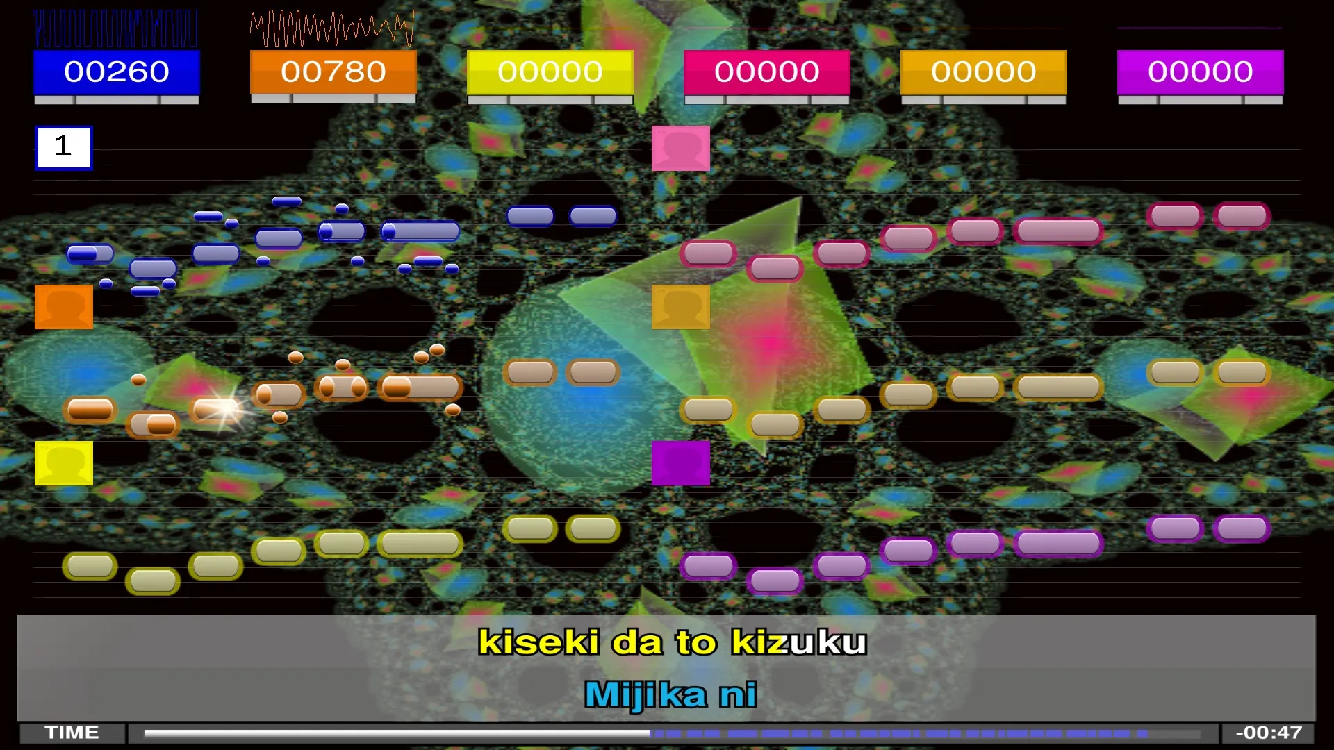 A karaoke session with six players