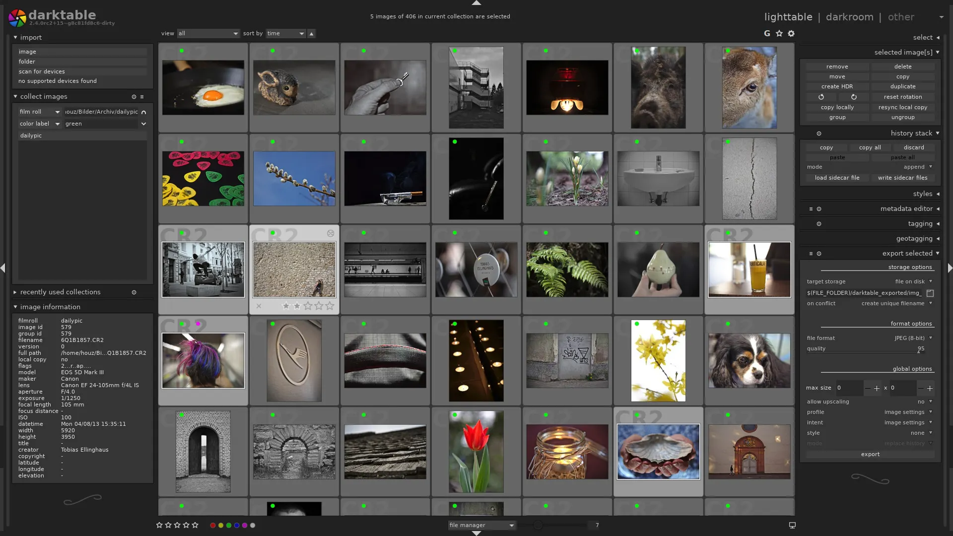 Virtual light table, showing a collection