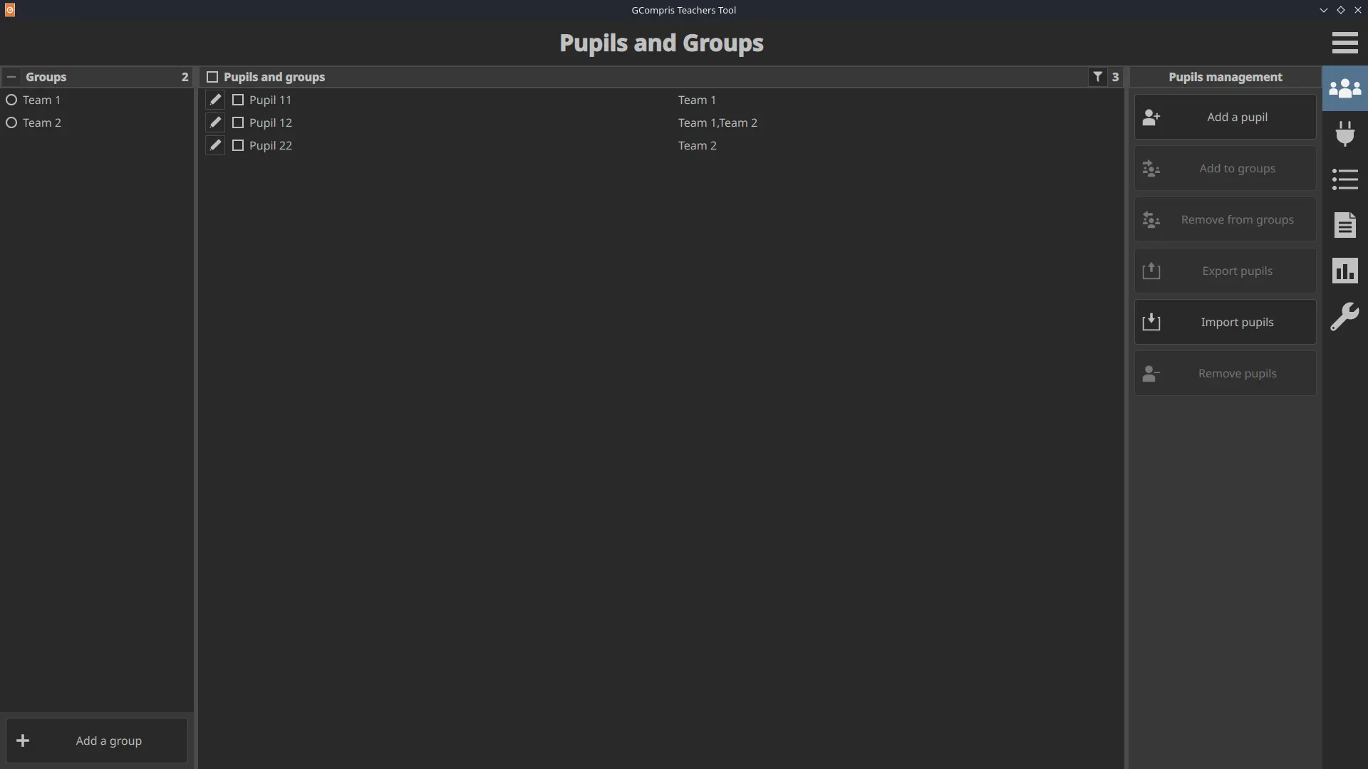 Pupils and groups management