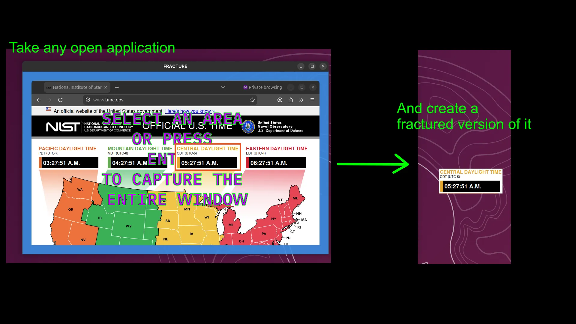 Fracture application windows into a selected region