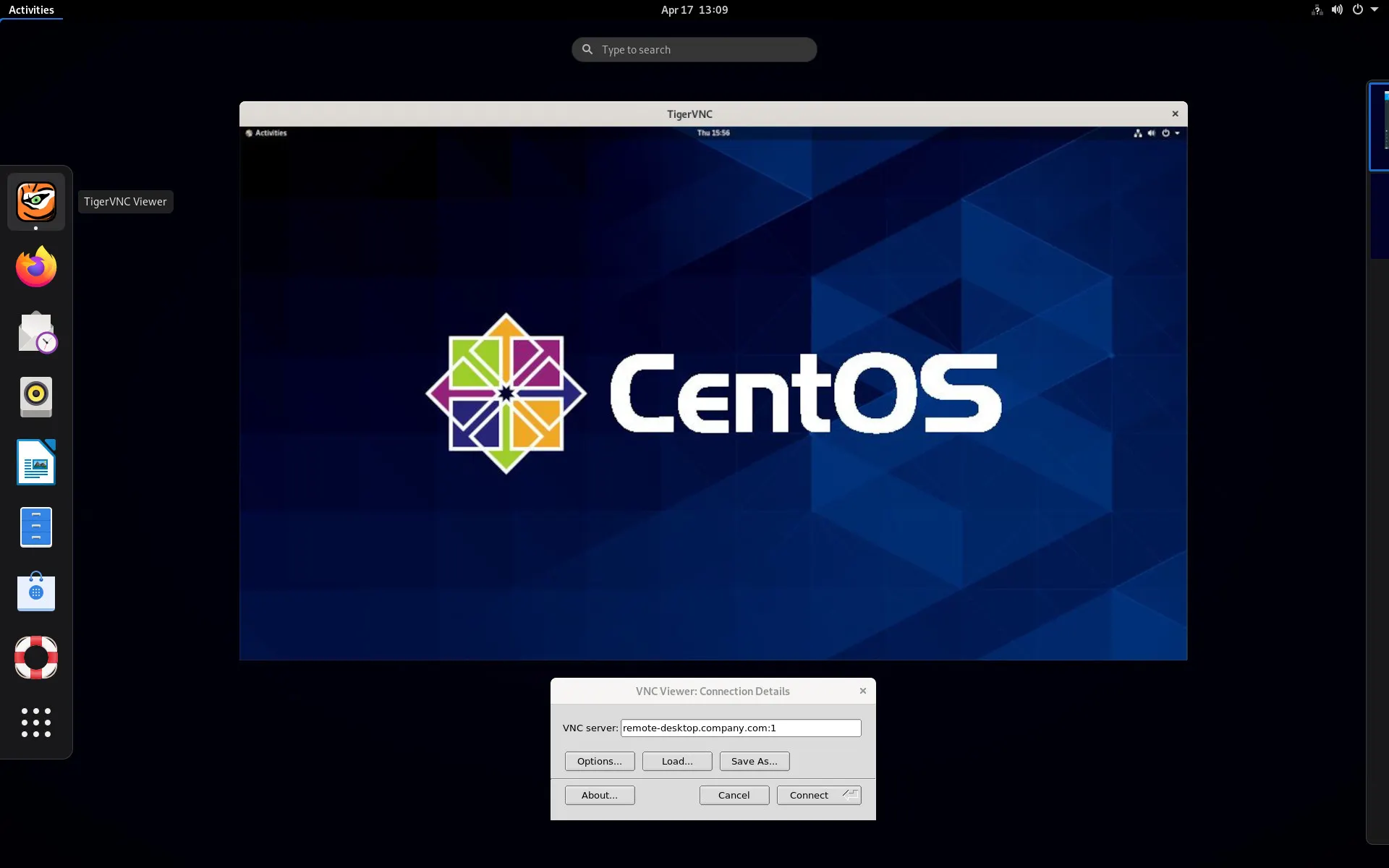 TigerVNC Viewer connection to a CentOS machine