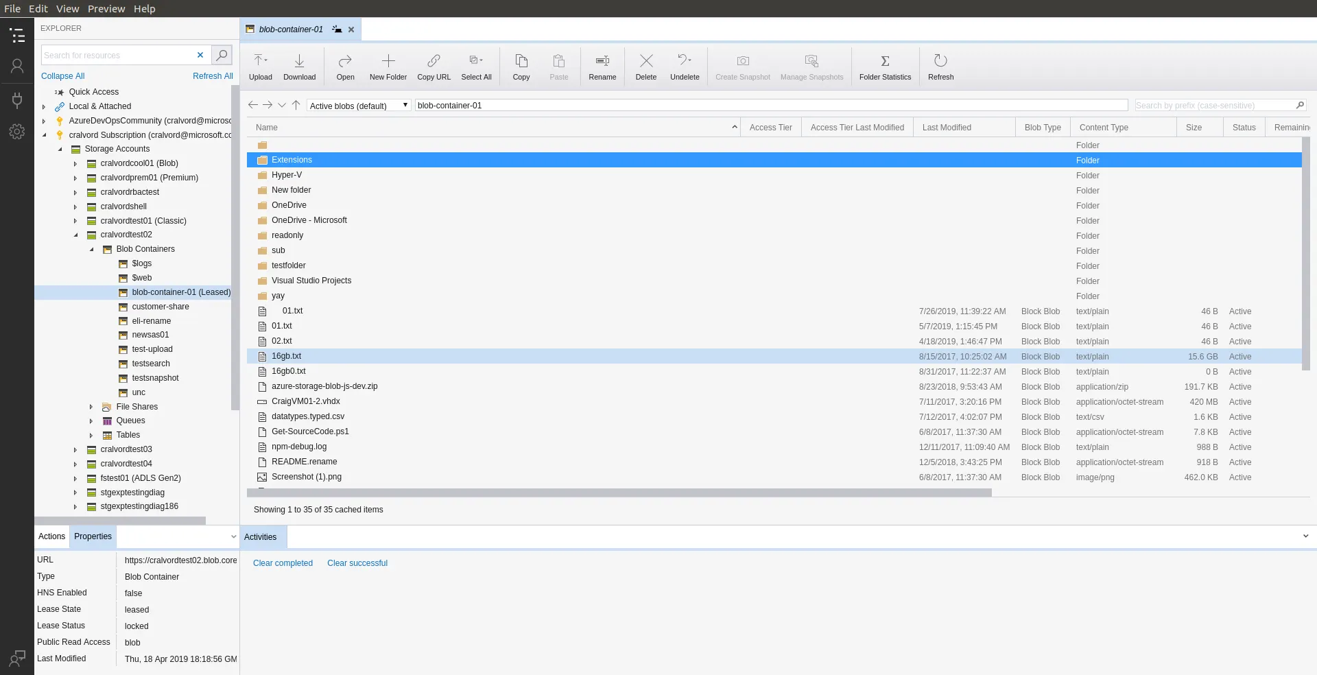 The main Storage Explorer window