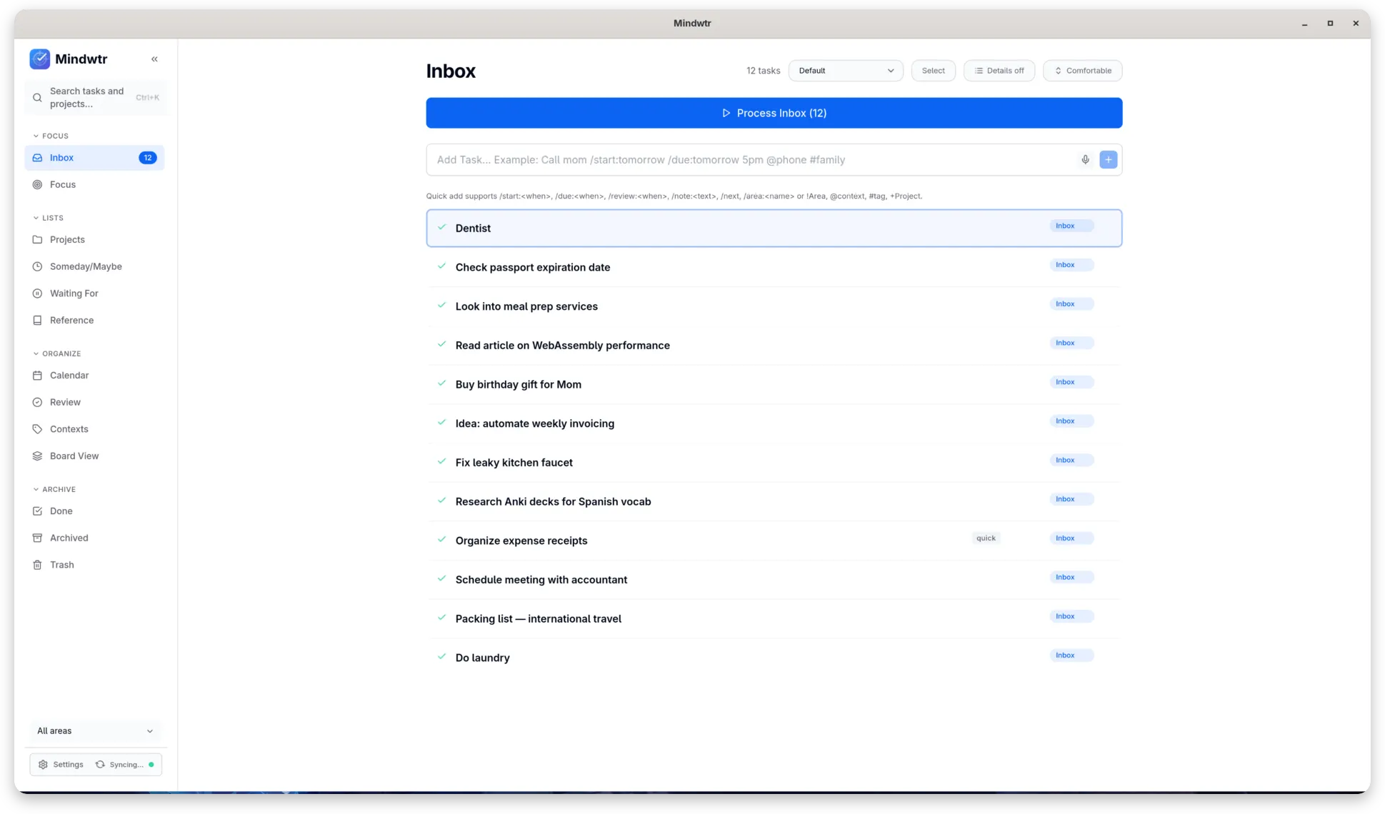 Capture and triage tasks in Inbox