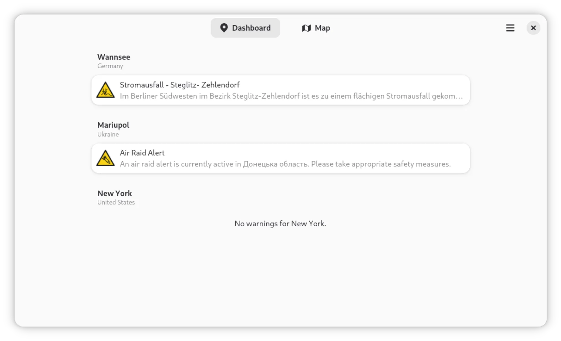 The Dashboard showing active alerts