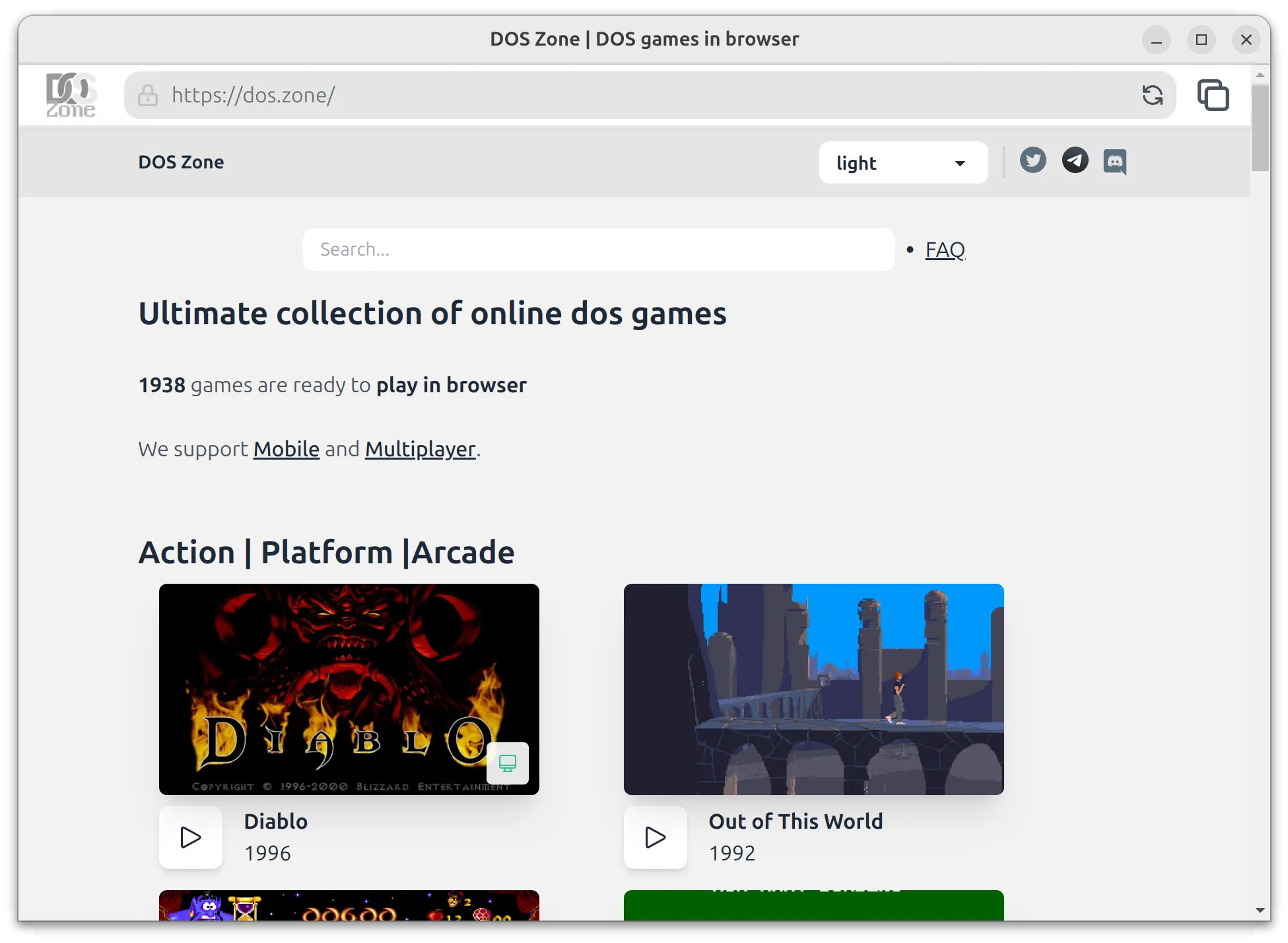 DOS.Zone website in DOS Browser