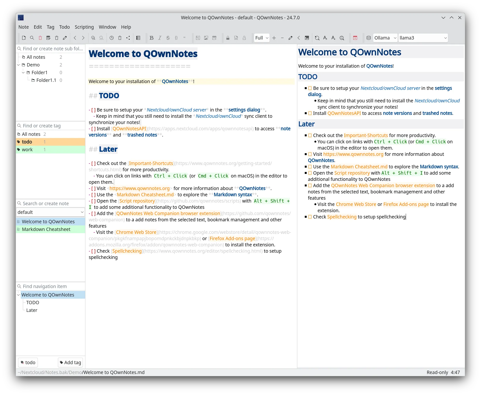 QOwnNotes main screen