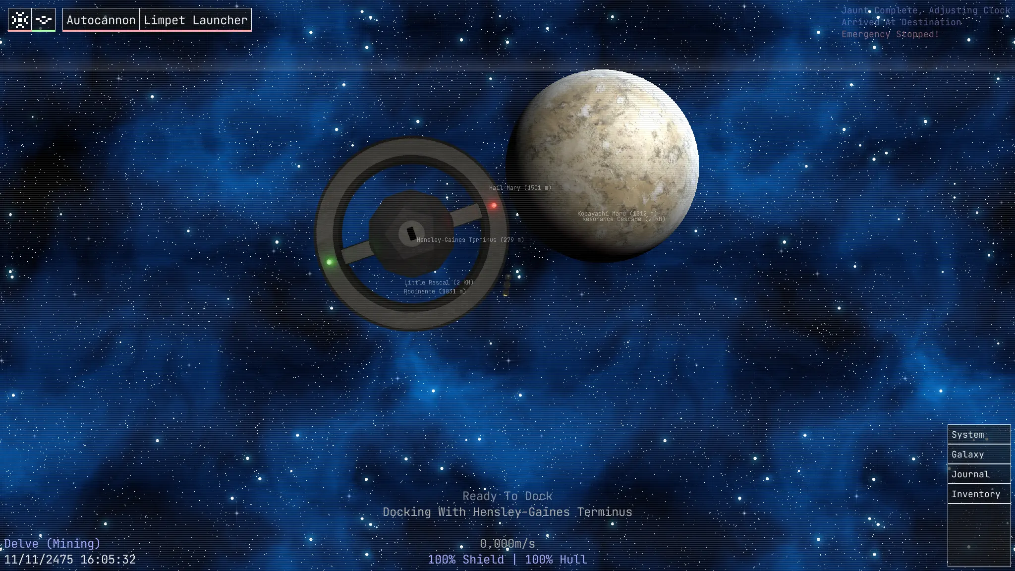 Flying in space near a space station