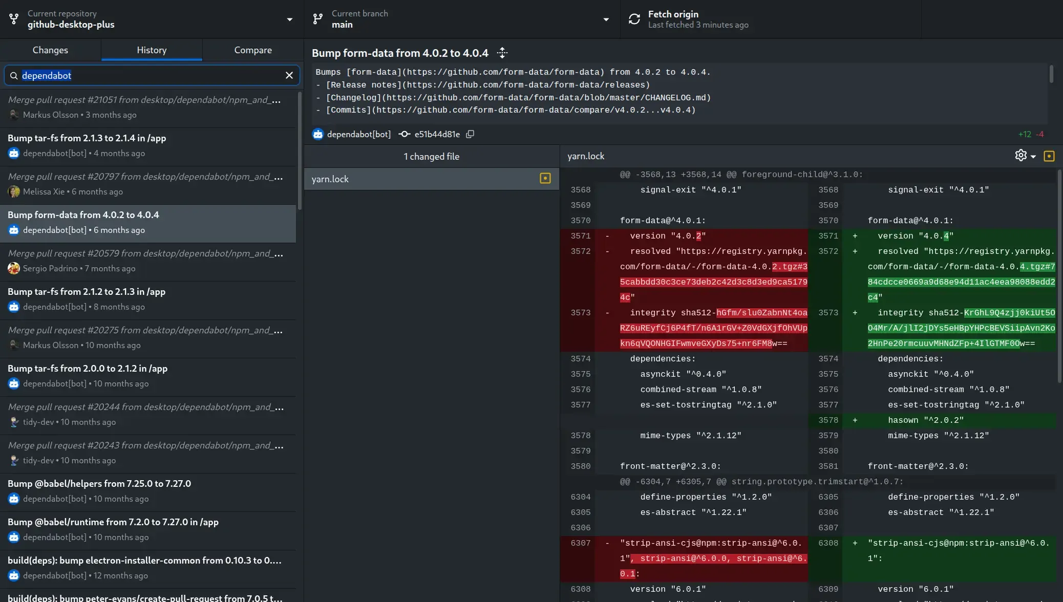Search for commits by title, message, tag, or hash
