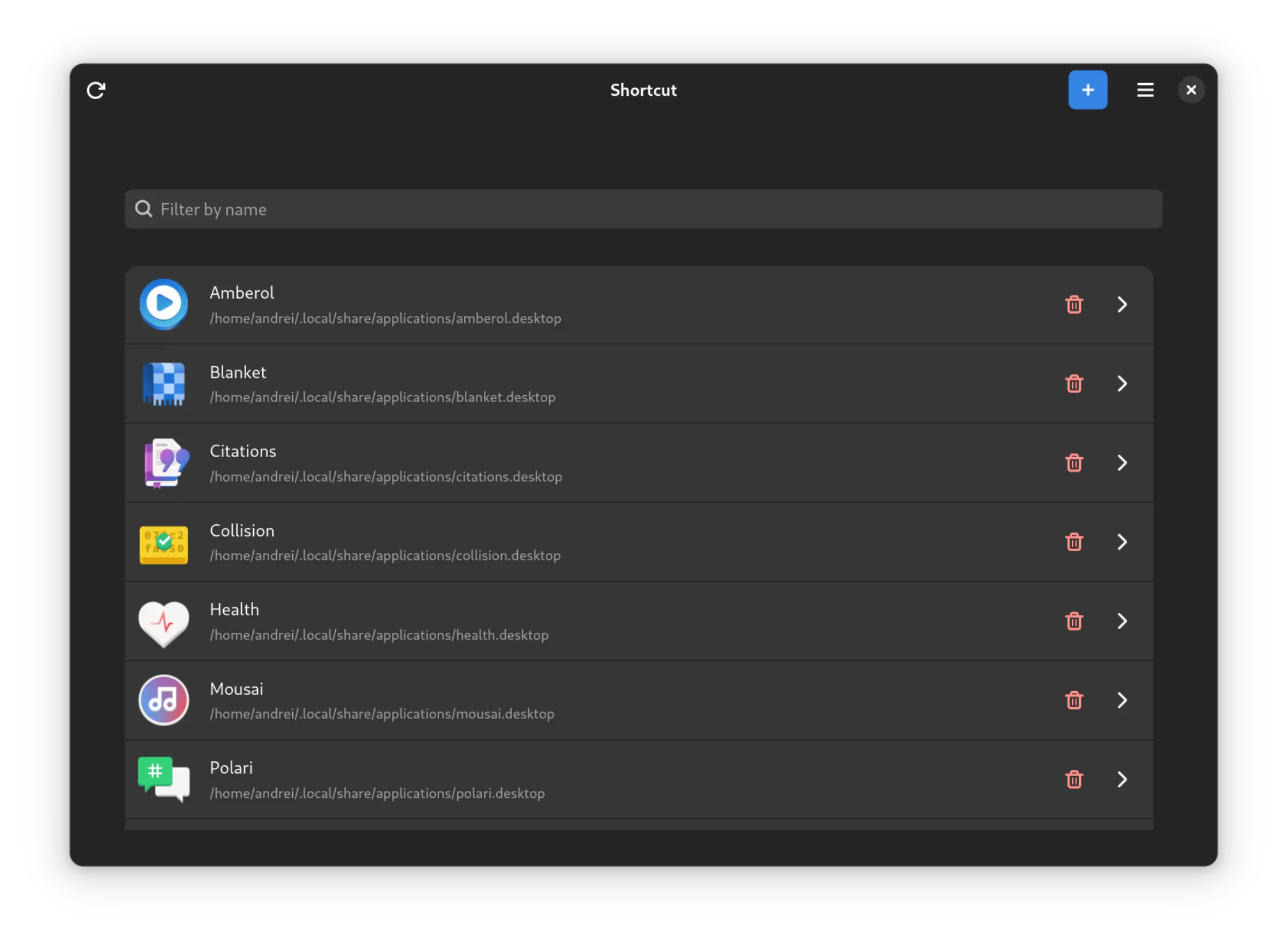 Dark mode shortcuts list