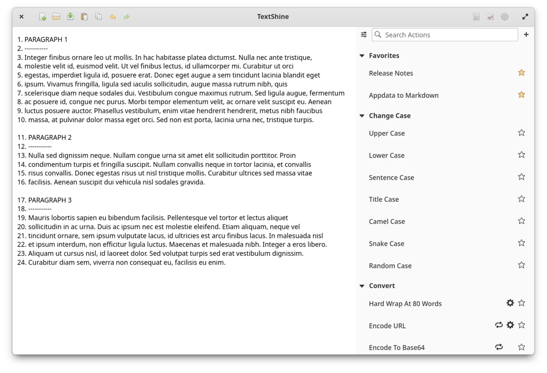 Main interface with text and text actions