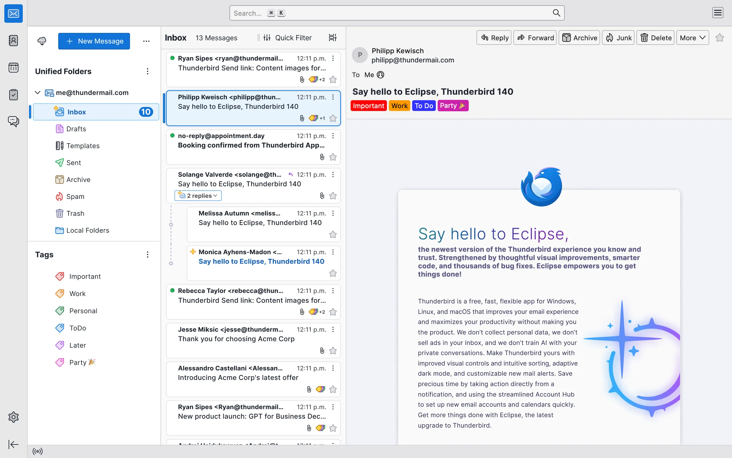 Thunderbird Mail View, Light Mode