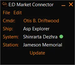 EDMarketConnector main window (dark theme)