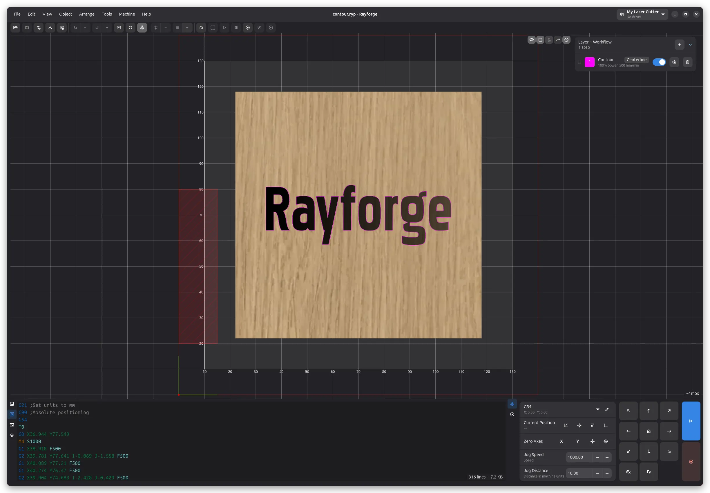 The main window of Rayforge.