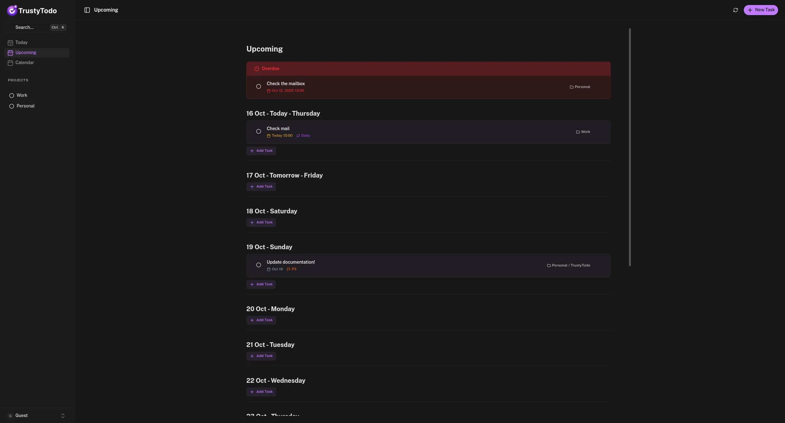 Upcoming tasks