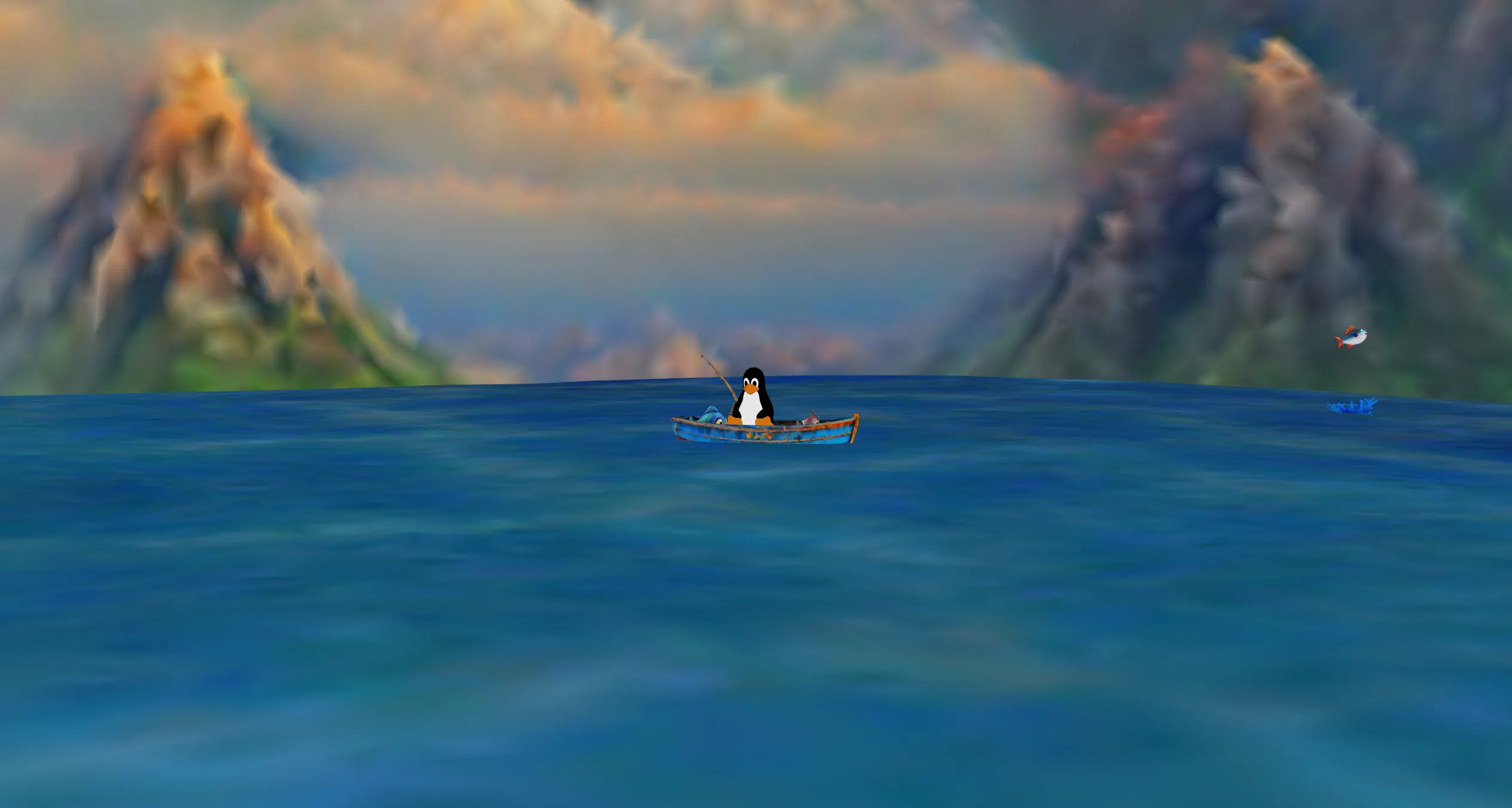 Tux preparing to cast his lure!