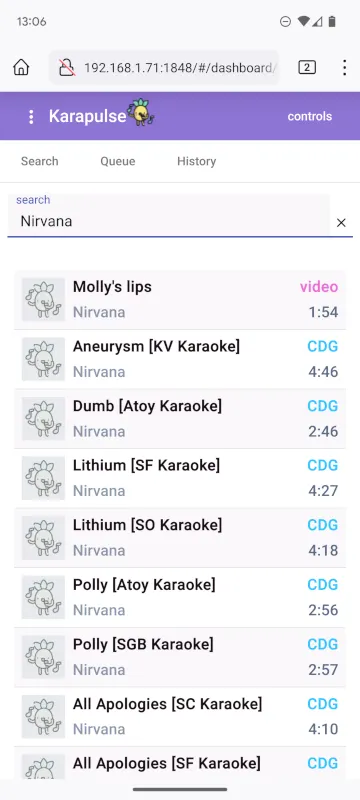 Searching song using the mobile client