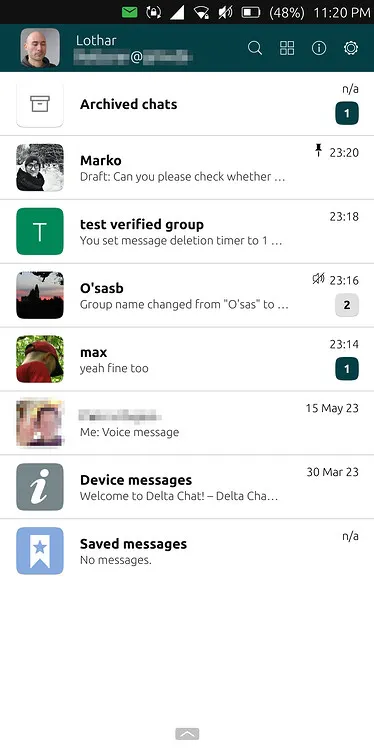 List overview of chats on a mobile device