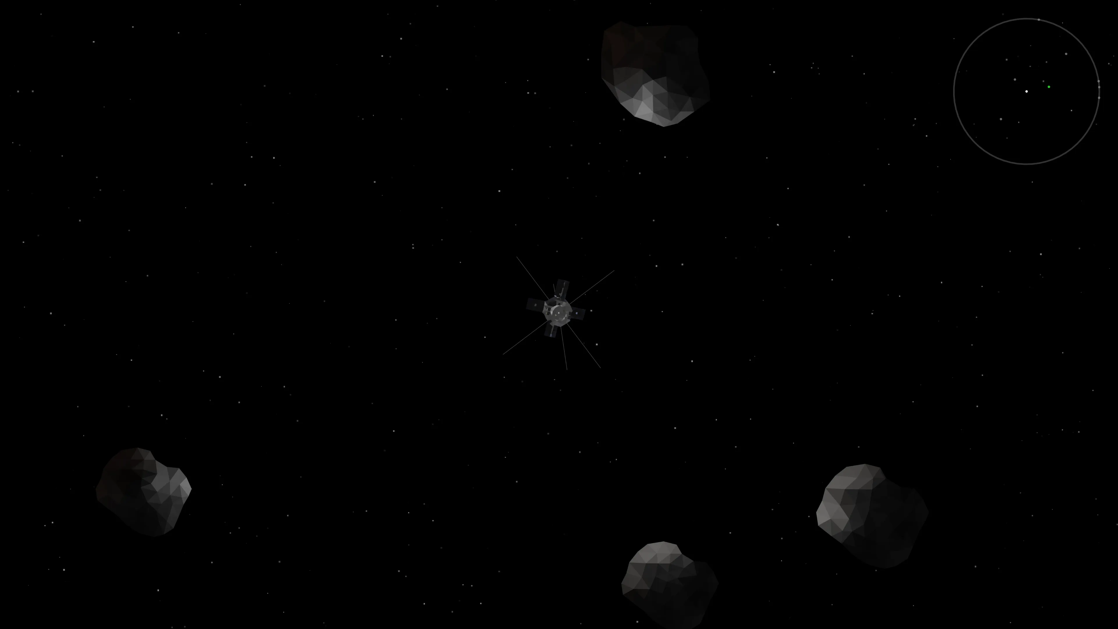 Screenshot of the probe around asteroids