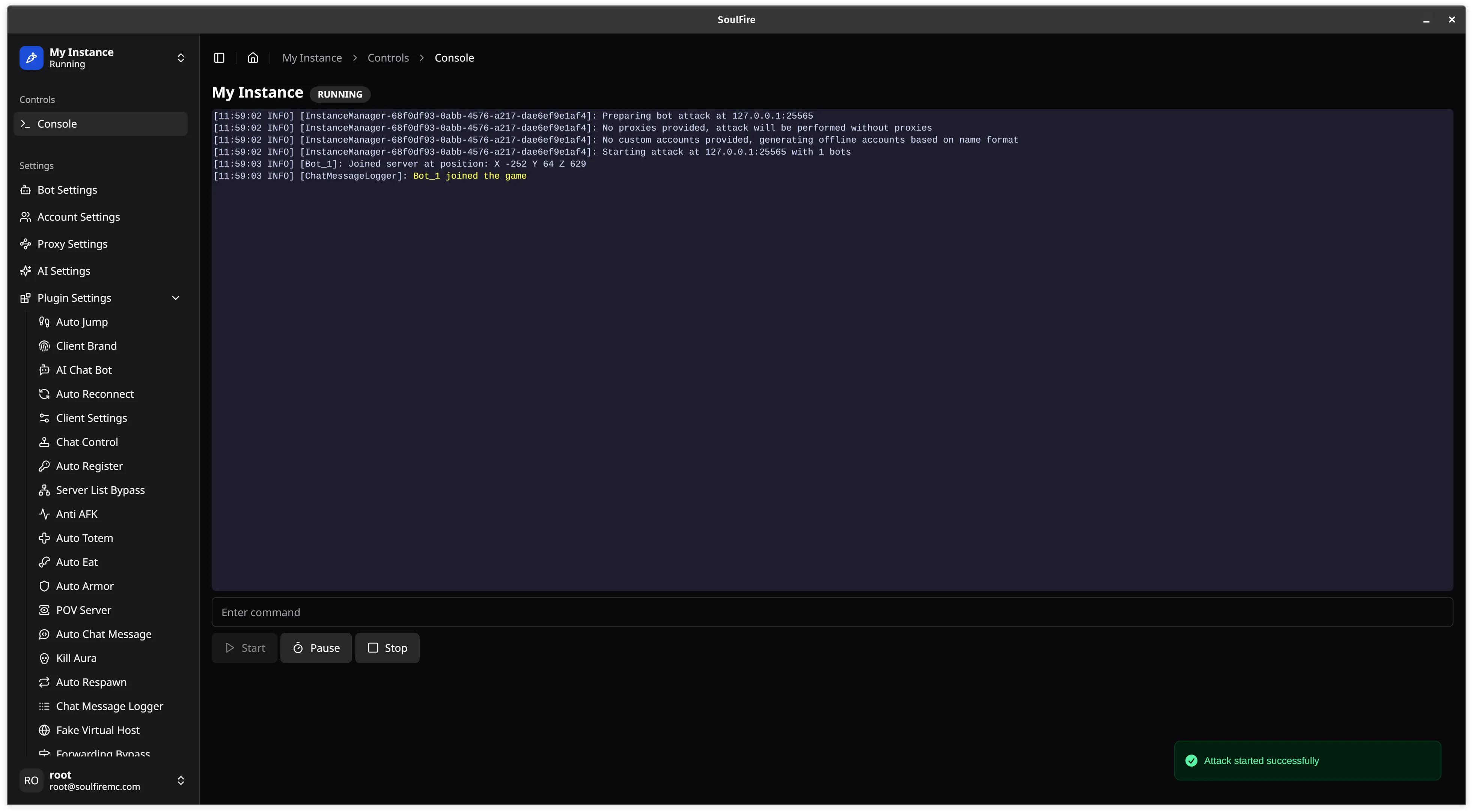 SoulFire instance controls