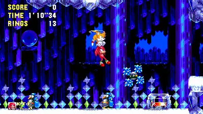 Tails holding Knuckles at Ice Cap Zone