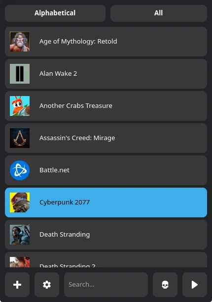 Main window: List interface mode