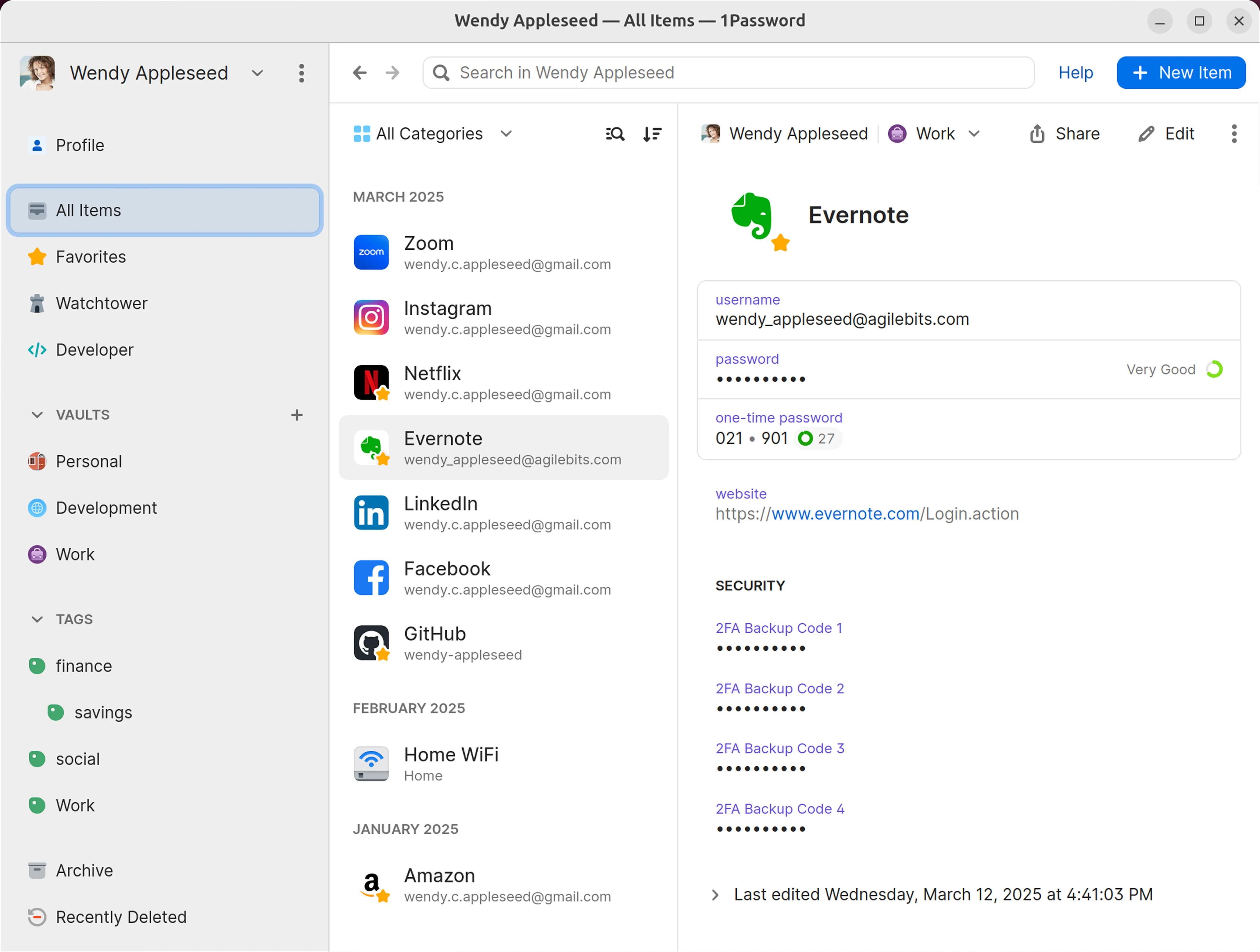 1Password desktop app main interface