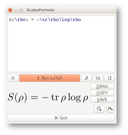Main window rendering the von Neumann entropy equation