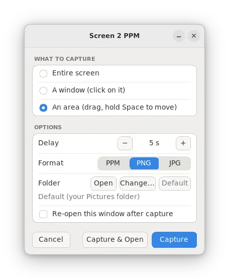Choose what to capture and an optional delay