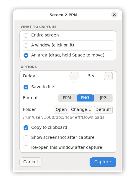 Choose what to capture and an optional delay