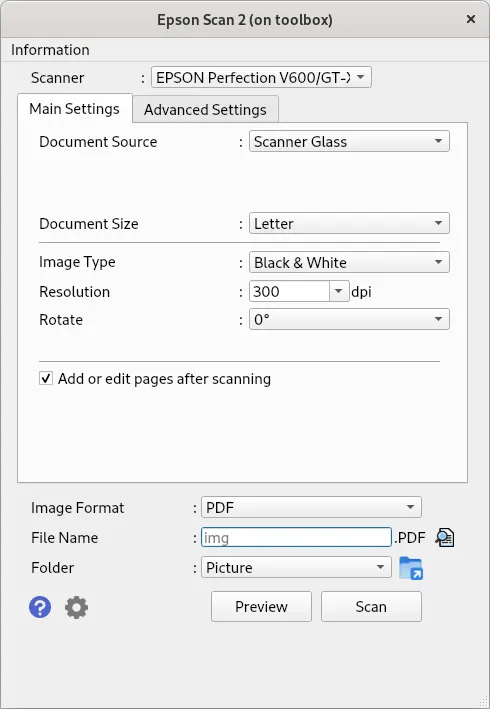 EPSON Scan main window
