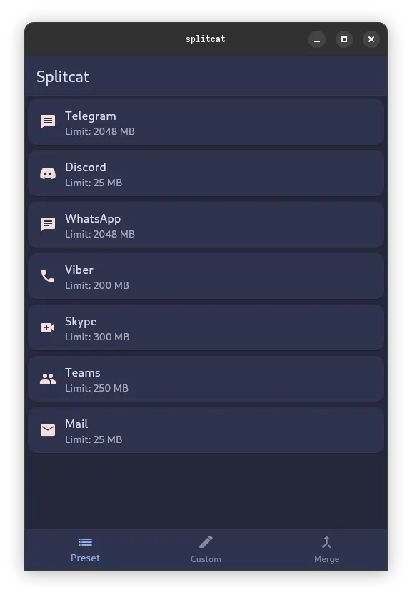 Presets screen