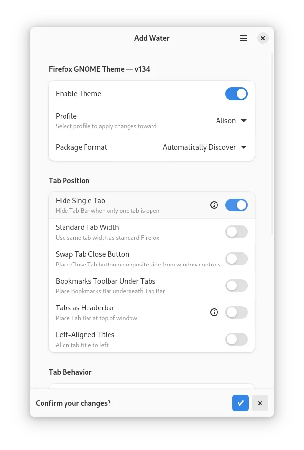 Add Water makes it easy to tweak the Firefox GNOME Theme