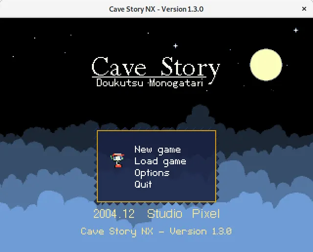The Title Screen for Cave Story (also known as Doukutsu Monogatari) NX 1.3.0