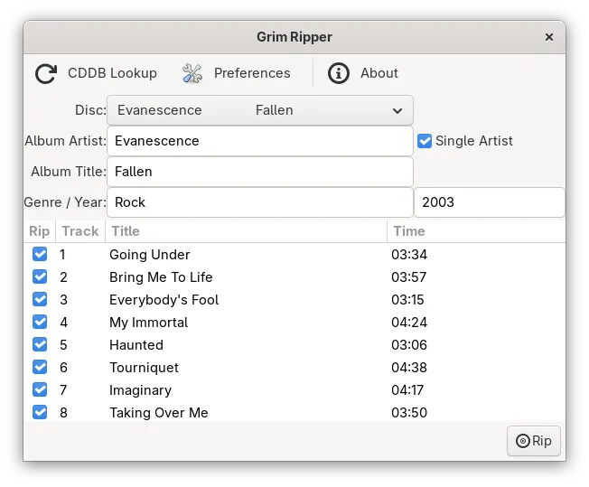 Main window ready to rip a CD