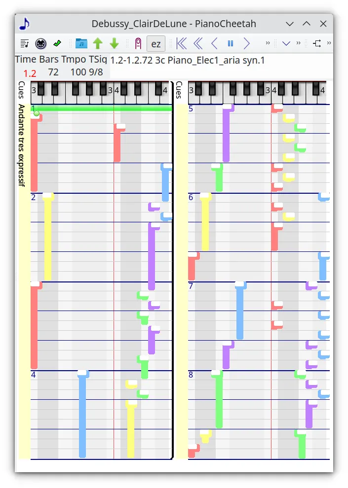 Playing a song in easy mode - 1 note max per hand