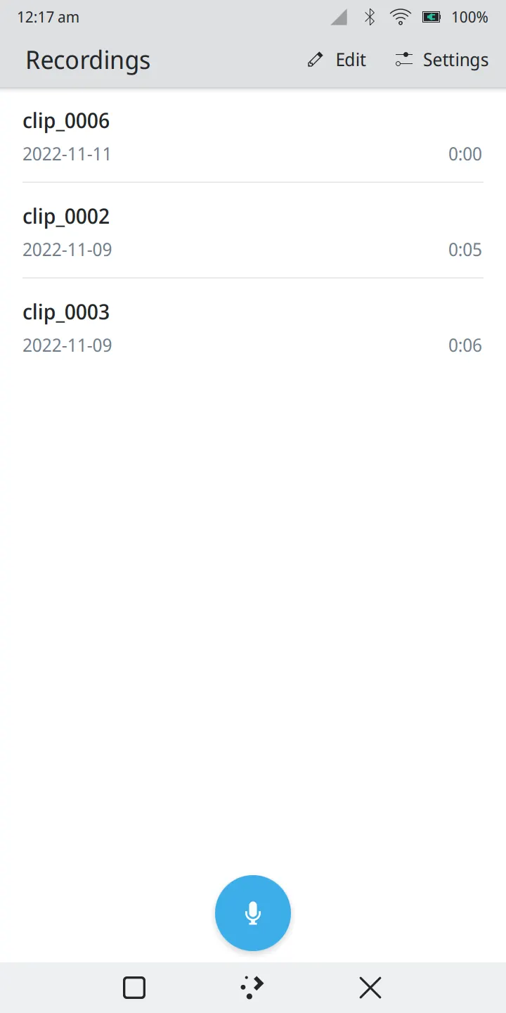 Overview of recordings