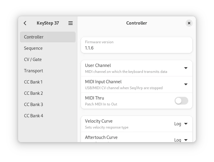 KeyStep 37 Controller page