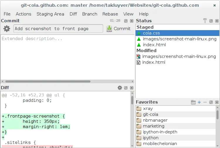 Git Cola running on Linux