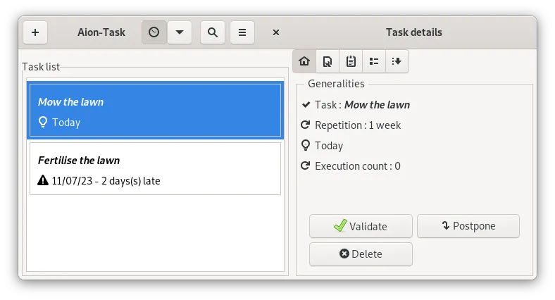 AionTask main screen