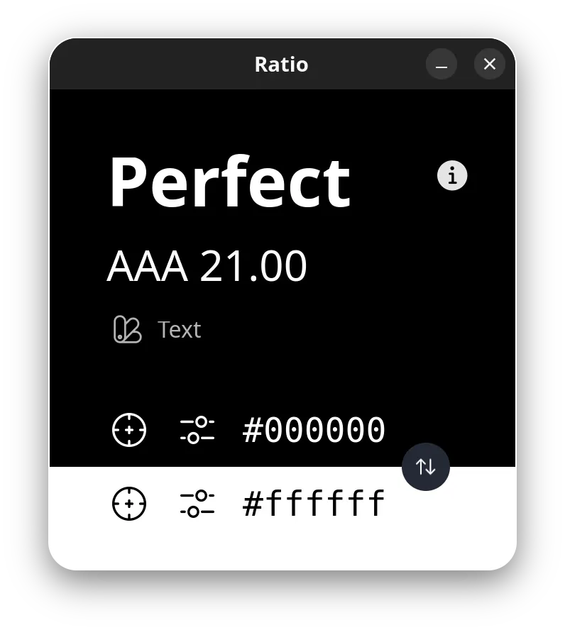 The main screen where colors are selected and tested.