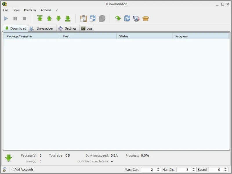 JDownloader main window