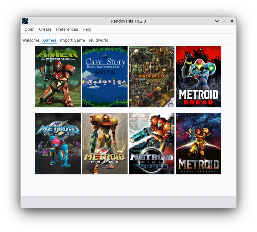 The games tab, listing all supported games