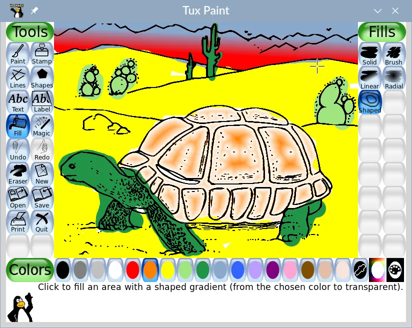 Tux Paint comes with numerous pre-drawn coloring-book style images